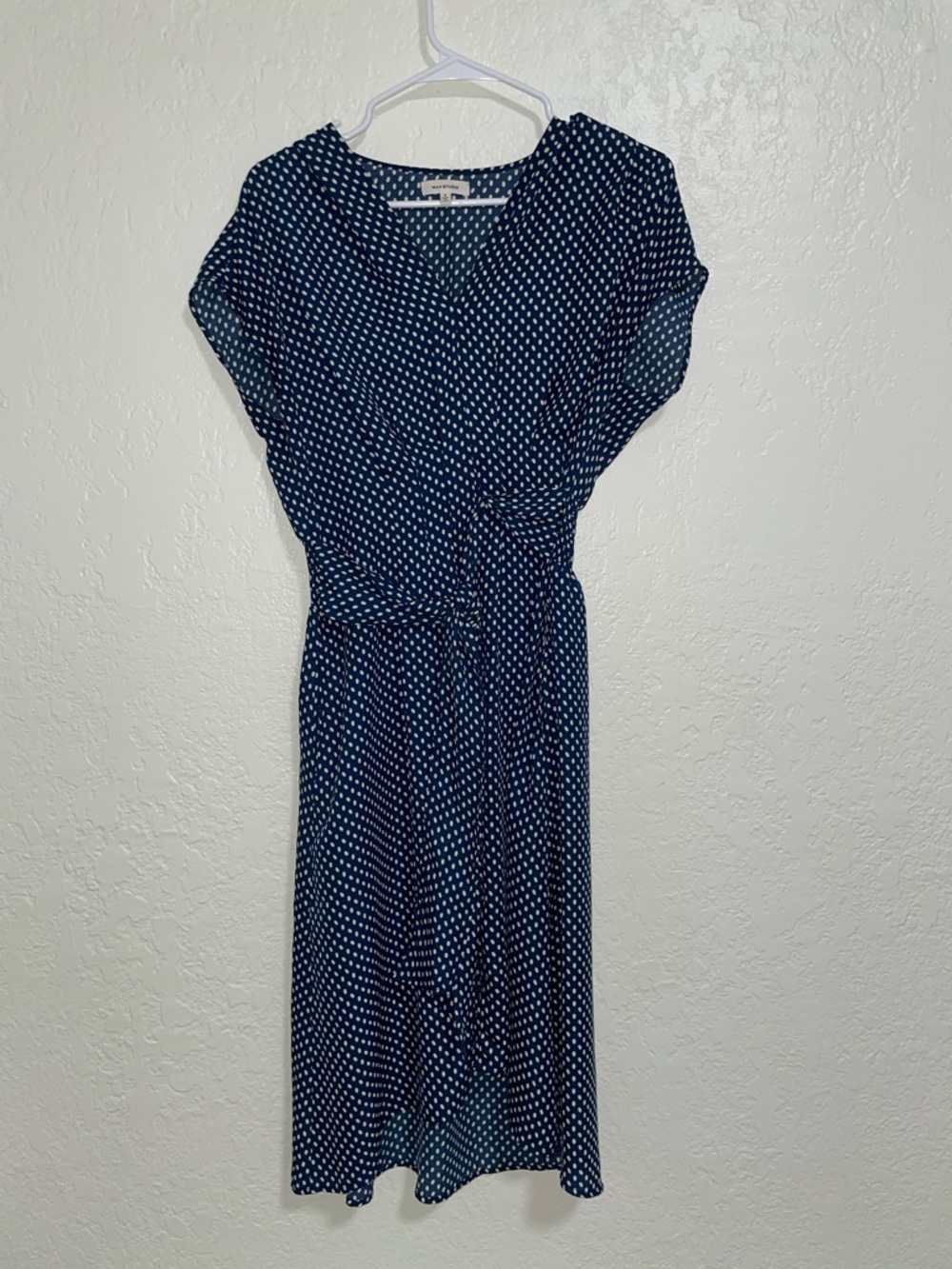 Max Studio Navy and White Polka Dot Midi Dress